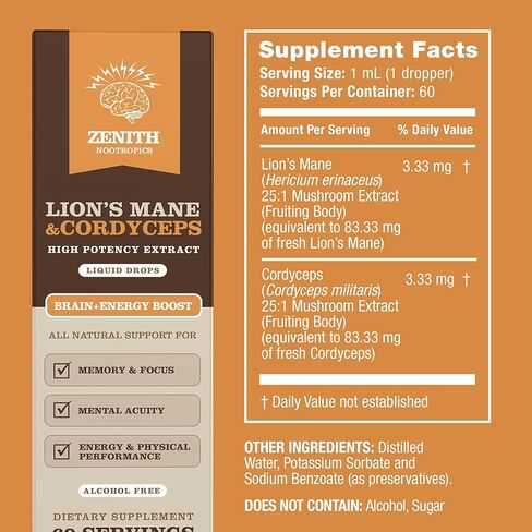 Lion’s Mane & Cordyceps Supplement – Brain & Energy Support – Focus, Memory, Clarity, Immunity – Vegan, Alcohol-Free Tincture – Up-to 2-Month Supply, 2 fl oz in Saudi Arabia