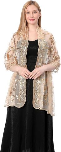 شال نسائي من الدانتيل الزهري - وشاح شبكي ناعم لحفلات الزفاف مع شرابات، غطاء زفاف خفيف الوزن للمساء in Kuwait