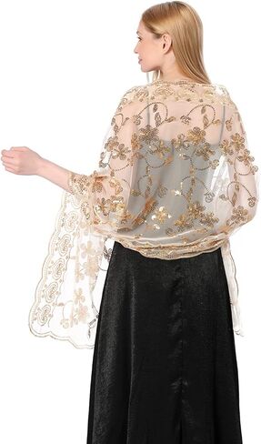 شال نسائي من الدانتيل الزهري - وشاح شبكي ناعم لحفلات الزفاف مع شرابات، غطاء زفاف خفيف الوزن للمساء in Kuwait