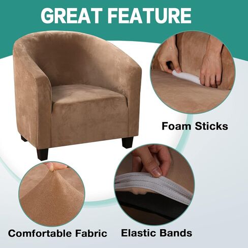 Velvet Stretchable Armchair Slipcover - Luxurious Plush Club Chair Covers for Wingback, Sofa & Living Room Furniture - Removable Washable Spandex Fabric Protector (Camel) in Saudi Arabia