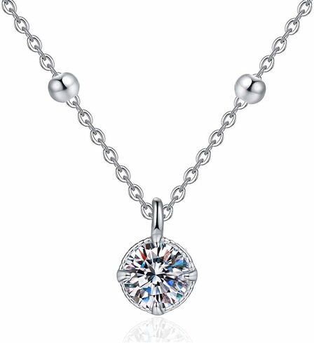Moissanite Necklace For Women Jewelry, Prevent Pendant Slipping Beaded Planet Chain Design 925 Sterling Silver Necklace, Jewelry Gift for Anniversary, Birthday, Valentine’s Day in Saudi Arabia