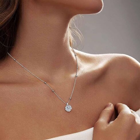 Moissanite Necklace For Women Jewelry, Prevent Pendant Slipping Beaded Planet Chain Design 925 Sterling Silver Necklace, Jewelry Gift for Anniversary, Birthday, Valentine’s Day in Saudi Arabia