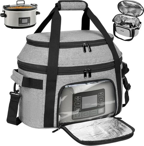 طباخ بطيء حمل كيس متوافق مع 6-8 كوارت كروكبوت وطباخ شاطئ هاملتون البطيء ، طبقة سفر بطبقة مزدوجة معزولة مع قفل الغطاء ونافذة شفافة ، حقيبة فقط in Kuwait