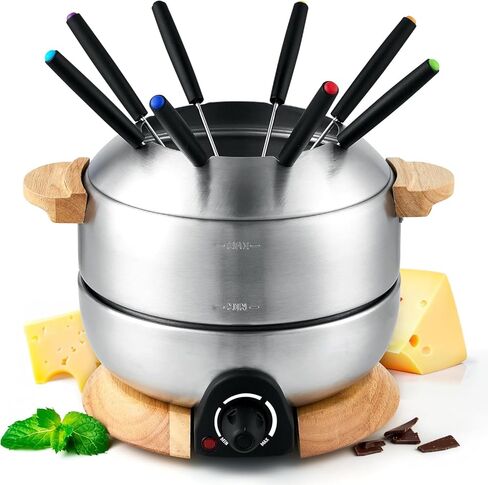 وعاء Sanenchue Fondue ، وعاء فوندو كهربائي 6 كوب من الجبن والشوكولاتة ، 8 شوك مشفرة بالألوان ، والتحكم في درجة الحرارة ، ومجموعة وعاء من الفولاذ المقاوم للصدأ ، وقاعدة الخشب الصلبة والمقبض ، FD-24 in Saudi Arabia