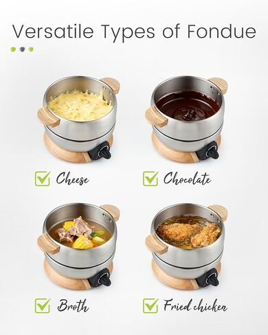 Sanenchue Fondue Pot, 6-Cup Electric Fondue Pot Set for Cheese & Chocolate, 8 Color-Coded Forks, Temperature Control, Stainless Steel Pot Set, Solid Wood Base and Handle, FD-24 in Saudi Arabia