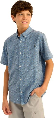 HUK Boys' Kona Pattern Short Sleeve Fishing Button Down Shirt for Kids in Saudi Arabia