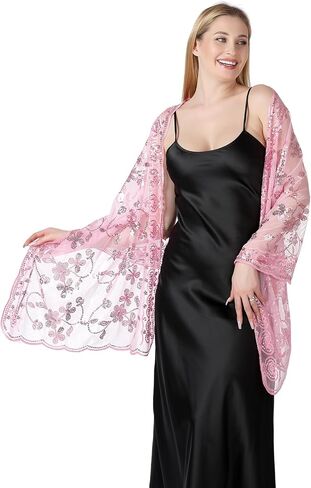 شال نسائي من الدانتيل الزهري - وشاح شبكي ناعم لحفلات الزفاف مع شرابات، غطاء زفاف خفيف الوزن للمساء in Kuwait