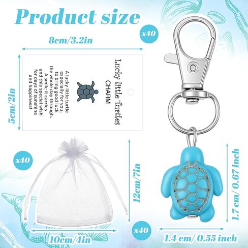 40 Sets Travel Turtle Keychains Small Sea Turtle Keychain Positive Good Luck Inspirational Turtles Charm Gifts with Organza Bag and Greeting Card for Family Friend in Saudi Arabia