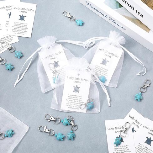 40 Sets Travel Turtle Keychains Small Sea Turtle Keychain Positive Good Luck Inspirational Turtles Charm Gifts with Organza Bag and Greeting Card for Family Friend in Saudi Arabia