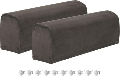 uxcell 2Pcs Stretch Armrest Covers, Polyester Soft Couch Armchair Cover Non-Slip Chair Arm Rest Slipcovers for Sofa Recliner Twist Pins, Coffee in Saudi Arabia