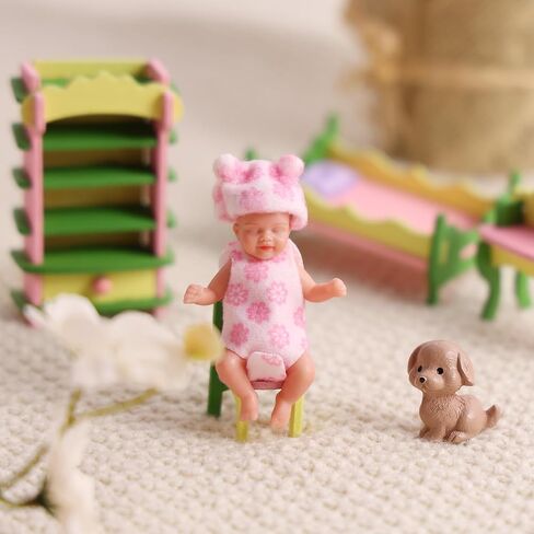 BABESIDE Mini Silicone Baby Dolls, 3 Inch Realistic Newborn Baby Dolls Full Silicone Sleeping Little Baby Dolls Mini Real Life Baby Girl Miniature Baby with Playset Accessories(Pink) in Kuwait