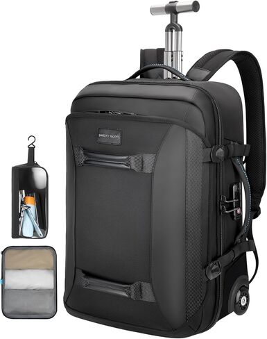 Backpack with wheels,Rolling laptop backpack with 2 Packing Cubes,Water-Resistant,Wheeled backpack Suitcase for Men Adults to Travel, Commuting,Black in Saudi Arabia