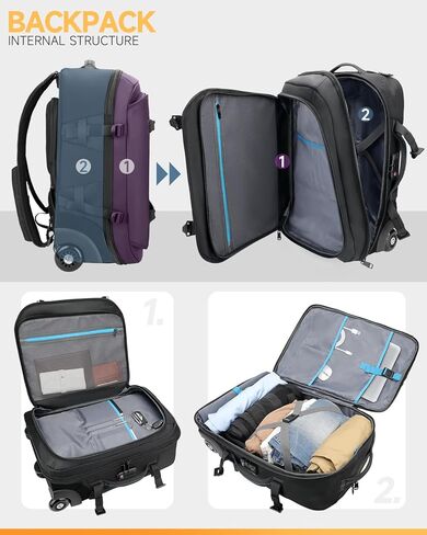 Backpack with wheels,Rolling laptop backpack with 2 Packing Cubes,Water-Resistant,Wheeled backpack Suitcase for Men Adults to Travel, Commuting,Black in Saudi Arabia