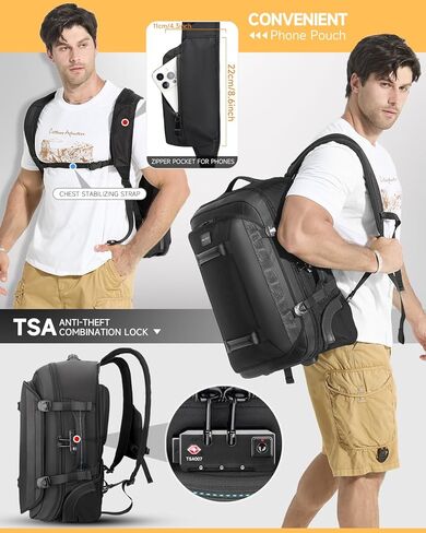 Backpack with wheels,Rolling laptop backpack with 2 Packing Cubes,Water-Resistant,Wheeled backpack Suitcase for Men Adults to Travel, Commuting,Black in Saudi Arabia