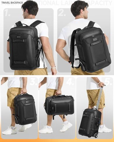 Backpack with wheels,Rolling laptop backpack with 2 Packing Cubes,Water-Resistant,Wheeled backpack Suitcase for Men Adults to Travel, Commuting,Black in Saudi Arabia