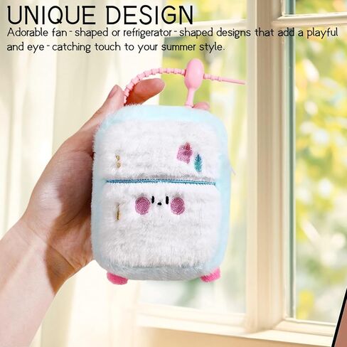 Summer-Themed Mini Coin Purse Keychain - Fan-shaped & Refrigerator-shaped, Portable Zipper Pouch for Women, Travel Accessories, Creative Gifts (White Refrigerator) in Kuwait