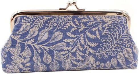 Generic Long Purse Bag Kiss Clasp Lock Classic Handbag Canvas Card Holder Elegant Storage Bag Leaf Coin Purse(light blue) in Saudi Arabia