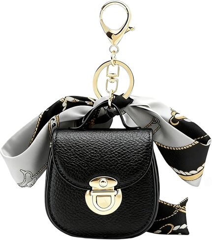 Keychain Purse Mini Cute Coin Pouch with Scarf Small Change Coin Purse Headset Holder Elegant Keychain Charm for Handbag Backpack Pocket for Women Travel Daily(Black) in Saudi Arabia
