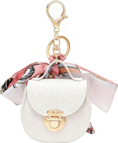 Keychain Purse Mini Cute Coin Pouch with Scarf Small Change Coin Purse Headset Holder Elegant Keychain Charm for Handbag Backpack Pocket for Women Travel Daily(Black) in Saudi Arabia