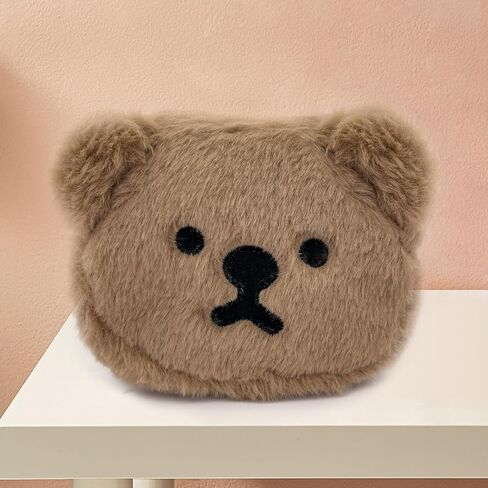 Plush Coin Purse, Soft Change Purse Coin Pouch with Zipper, Bear Shaped Coin Purse Pouch for Lipsticks, Cards, Cash(Brown) in Saudi Arabia