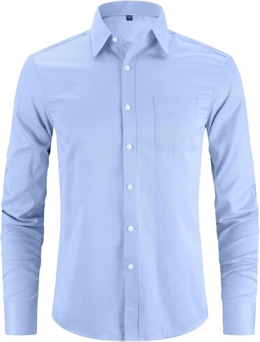 Men's Formal T-Shirt Long Sleeve Solid Color Button Down Work Shirt Casual Basic Shirt in Saudi Arabia