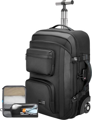 Backpack with wheels,Rolling laptop backpack with 2 Packing Cubes,Water-Resistant,Wheeled backpack Suitcase for Men Adults to Travel, Commuting,Black in Saudi Arabia