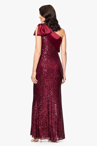 Betsy & Adam Womens One Shoulder Satin and Sequin Floor Length Dress in Saudi Arabia