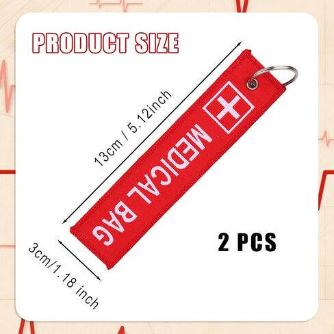 2pcs Medical Alert Tags for Bag, Double-Sided Medical Equipment Luggage Tag Durable Red Keychain for Backpack Luggage in Saudi Arabia