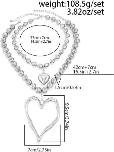 Layered Y2k Large Chunky Gold Heart Beaded Choker Necklace for Women Trendy, Statement Oversized Silver Hollow Love Heart Drop Necklaces Jewelry Gift in Saudi Arabia
