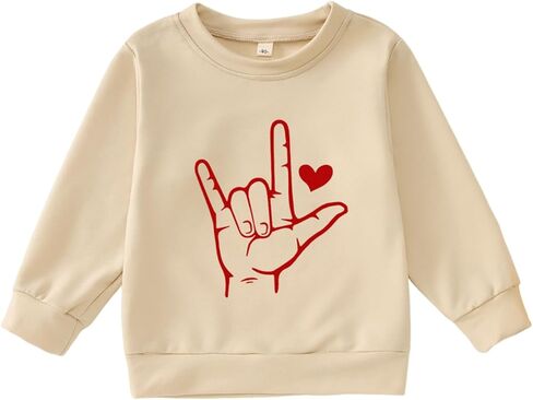 Toddler Baby Girl Valentines Day Outfit Love You Print Long Sleeve Sweatshirts Shirt Crewneck Cute Winter Clothes in Kuwait
