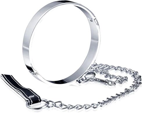 Trendy Choker Alloy Necklace - Polished Stainless Steel Chunky O Ring Collar Jewelry with Chain Leash for Women & Men in Saudi Arabia