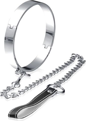 Trendy Choker Alloy Necklace - Polished Stainless Steel Chunky O Ring Collar Jewelry with Chain Leash for Women & Men in Saudi Arabia