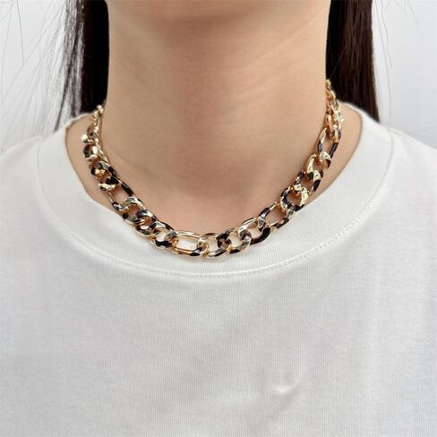 Chunky Leopard Print Cuban Link Curb Chain Choker Necklace for Women Fashion Unique Gold Plated Adjustable Necklaces Boho Punk Trendy Jewelry 17.5" in Saudi Arabia