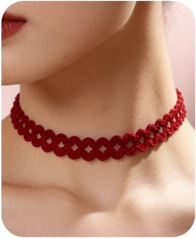 Red Choker for Women Red Lace Choker Necklace Adjustable Gothic Tattoo Lace Chokers Classic Collar Necklaces for Women in Saudi Arabia