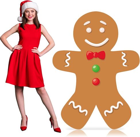 4 Feet Gingerbread Man Cardboard Cutout Stand up Life Size Christmas Party Decoration Backdrop Photo Props Gingerbread House Decor Standup for Christmas Party Outdoor Indoor Home Decor in Saudi Arabia