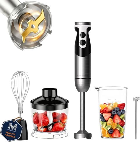 Megawise Blender Handheld 12 سرعات من الفولاذ المقاوم للصدأ الخلاط الكهربائي ، 5 في 1 غمر الخلاط المحمول ， شفرات التيتانيوم خلاط يدوية ، عصا الحليب ، مع 200 مل الكثافة خفقة ومروحية (أسود) in Kuwait