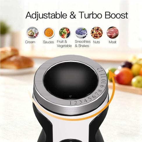 Megawise Blender Handheld 12 سرعات من الفولاذ المقاوم للصدأ الخلاط الكهربائي ، 5 في 1 غمر الخلاط المحمول ， شفرات التيتانيوم خلاط يدوية ، عصا الحليب ، مع 200 مل الكثافة خفقة ومروحية (أسود) in Kuwait