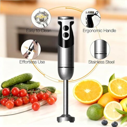 Megawise Blender Handheld 12 سرعات من الفولاذ المقاوم للصدأ الخلاط الكهربائي ، 5 في 1 غمر الخلاط المحمول ， شفرات التيتانيوم خلاط يدوية ، عصا الحليب ، مع 200 مل الكثافة خفقة ومروحية (أسود) in Kuwait