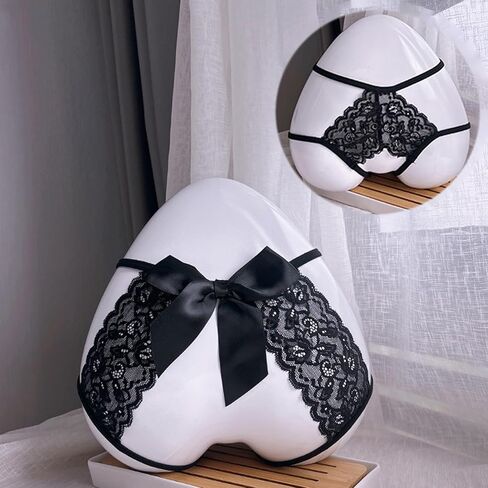 Women's Sexy Lace Thong, Bow Detail, Breathable Hipster Panties, Sheer Mesh for Intimate Occasions, Valentine's Gift Underwear Black in Saudi Arabia