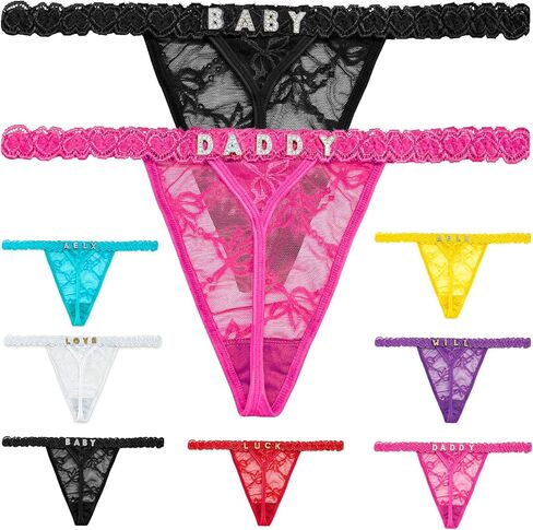 2-Pack Personalized Thongs with Names Custom Thongs with Name on It DIY Gold Rhinestone Shiny Letters Surprise Your Loved in Saudi Arabia