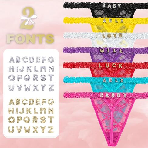 2-Pack Personalized Thongs with Names Custom Thongs with Name on It DIY Gold Rhinestone Shiny Letters Surprise Your Loved in Saudi Arabia