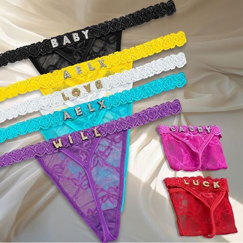2-Pack Personalized Thongs with Names Custom Thongs with Name on It DIY Gold Rhinestone Shiny Letters Surprise Your Loved in Saudi Arabia