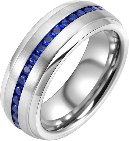 8mm Mens Wedding Band Tungsten Carbide Rings for Men Promise Pinky Eternity Ring with Cubic Zirconia Size 8-14 in Saudi Arabia