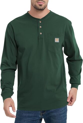 تي شيرت رجالي فضفاض مناسب للعمل ثقيل الوزن وأكمام طويلة من Henley تي شيرت جيب للعمل (عادي وطويل) in Kuwait