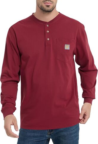تي شيرت رجالي فضفاض مناسب للعمل ثقيل الوزن وأكمام طويلة من Henley تي شيرت جيب للعمل (عادي وطويل) in Kuwait
