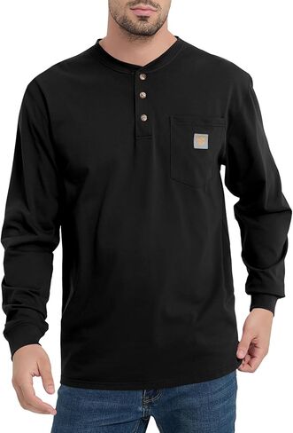 تي شيرت رجالي فضفاض مناسب للعمل ثقيل الوزن وأكمام طويلة من Henley تي شيرت جيب للعمل (عادي وطويل) in Kuwait