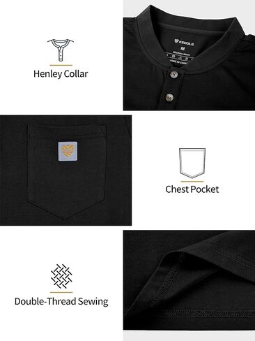 تي شيرت رجالي فضفاض مناسب للعمل ثقيل الوزن وأكمام طويلة من Henley تي شيرت جيب للعمل (عادي وطويل) in Kuwait
