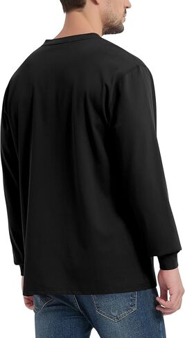 تي شيرت رجالي فضفاض مناسب للعمل ثقيل الوزن وأكمام طويلة من Henley تي شيرت جيب للعمل (عادي وطويل) in Kuwait