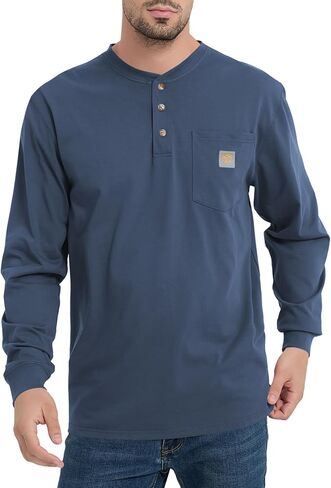 Men's Loose Fit Heavyweight Work Long Sleeve Henley T-Shirts Workwear Pocket Tee(Regular&Tall) in Saudi Arabia