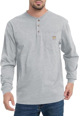 تي شيرت رجالي فضفاض مناسب للعمل ثقيل الوزن وأكمام طويلة من Henley تي شيرت جيب للعمل (عادي وطويل) in Kuwait